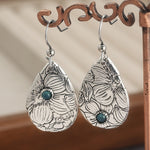 PENDIENTES RÉTRO SCULPTÉ FLEURS GOTA FORME TURQUESA PIERRE PRECIOSA CROCHET
