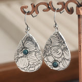 PENDIENTES RÉTRO SCULPTÉ FLEURS GOTA FORME TURQUESA PIERRE PRECIOSA CROCHET