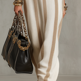 Refined Neutral Striped Knit Maxi Dress