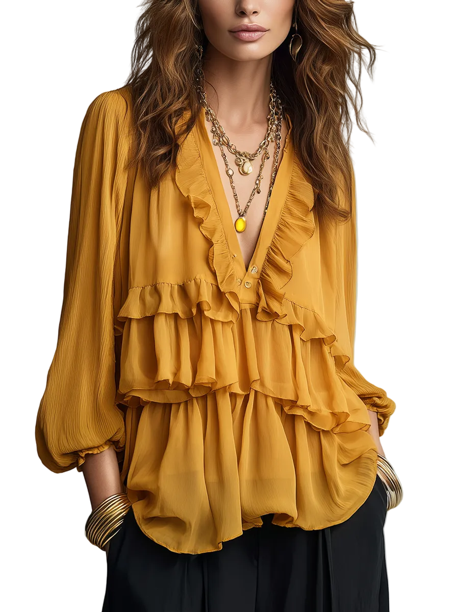 Luxurious Tiered Ruffle Chiffon Blouse