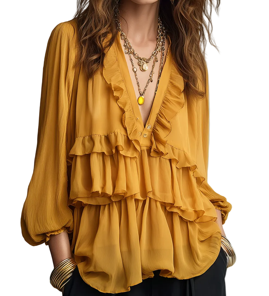 Luxurious Tiered Ruffle Chiffon Blouse
