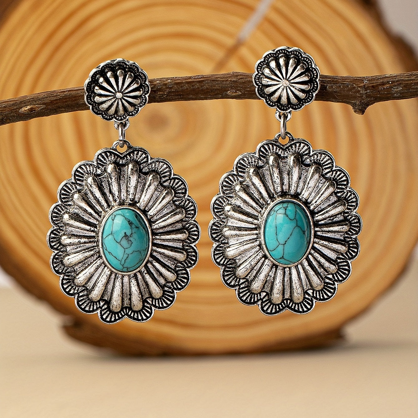 PENDIENTES VINTAGE BOHEMIO TURQUESA REDONDO MOTIVO