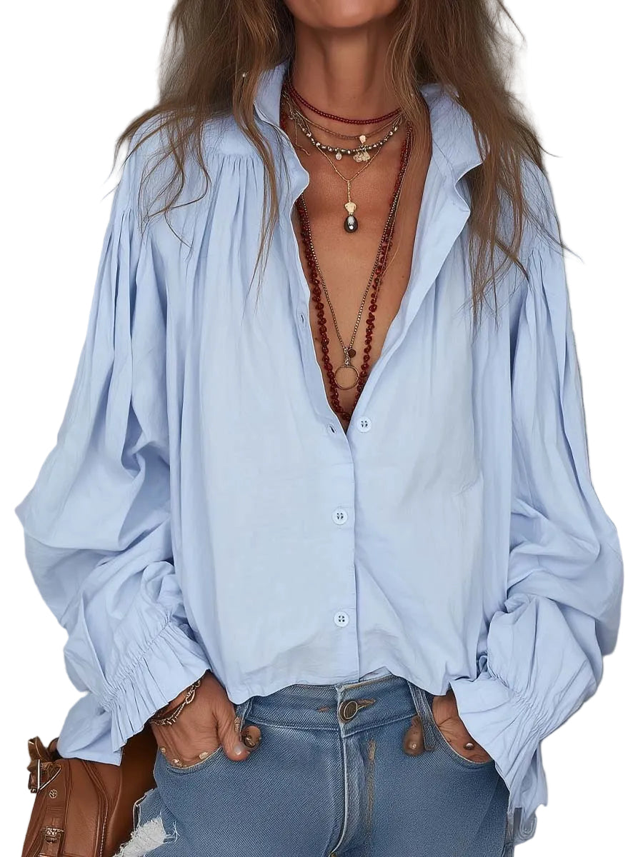 Cotton Ruffle Cuffs Blouse