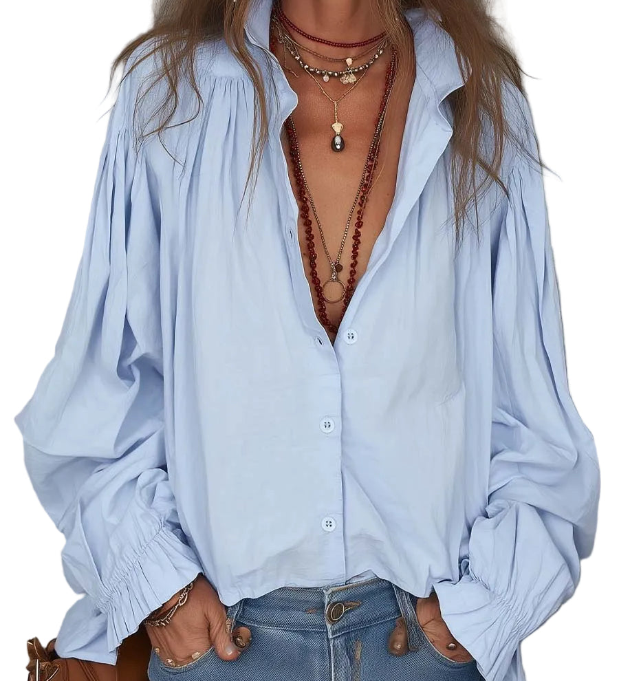 Cotton Ruffle Cuffs Blouse