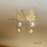 PENDIENTES VINTAGE ELEGANTE ORO FEUILLE & PERLA GOTA