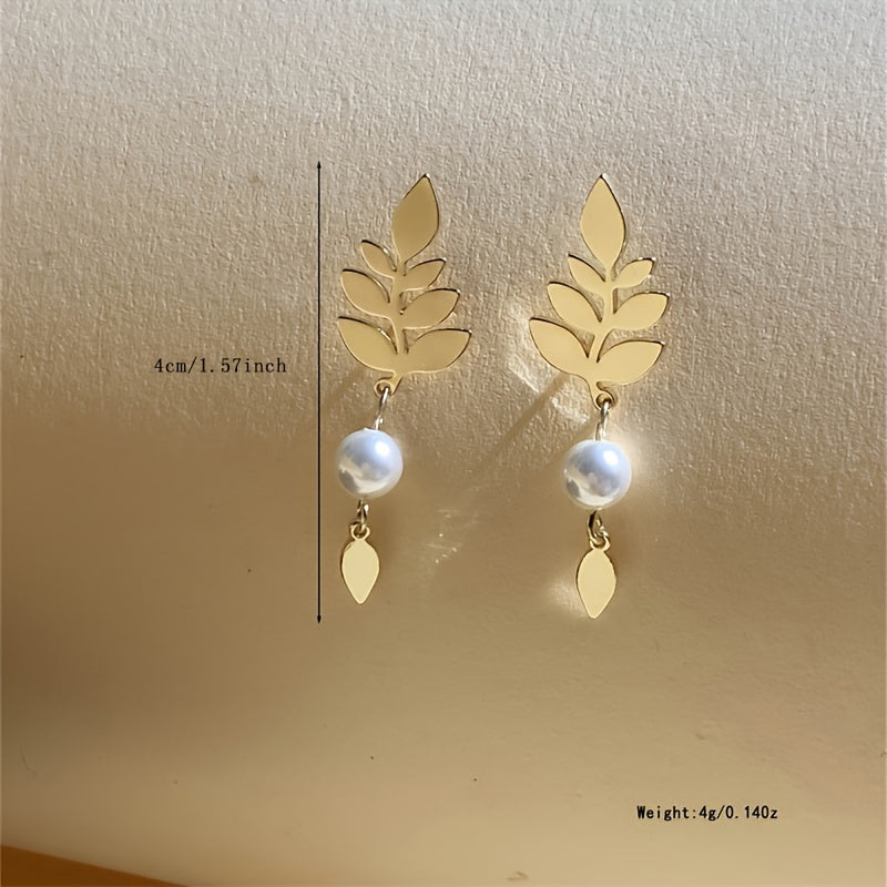PENDIENTES VINTAGE ELEGANTE ORO FEUILLE & PERLA GOTA