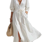 VESTIDO MIDI MINIMALISTA DE ALGODÓN Y LINO - VALERINA MARBELLA