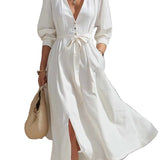 VESTIDO MIDI MINIMALISTA DE ALGODÓN Y LINO - VALERINA MARBELLA