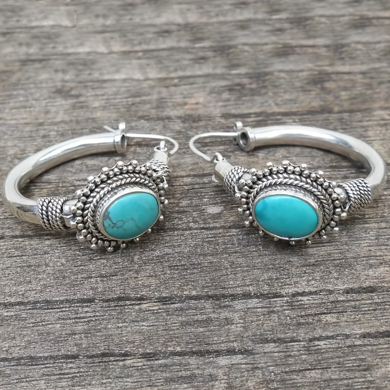 PENDIENTES VINTAGE RÉTRO STYLE ALLONGÉ TURQUESA REDONDO SPLICING