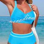 Stylish Color-blocked Striped High-waisted Two-piece Stretch Bikini Swimsuit