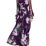 VESTIDO LARGO DE GASA FLORAL MORADO OSCURO - VALERINA MARBELLA