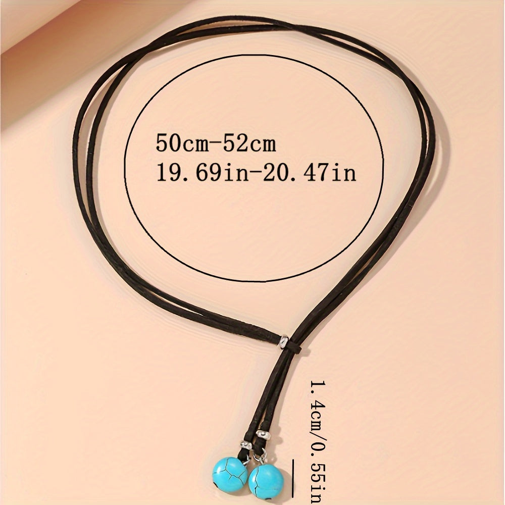 COLLAR BOHEMIO DESIGN EN Y DOUBLE TURQUESA REDONDO PERLES