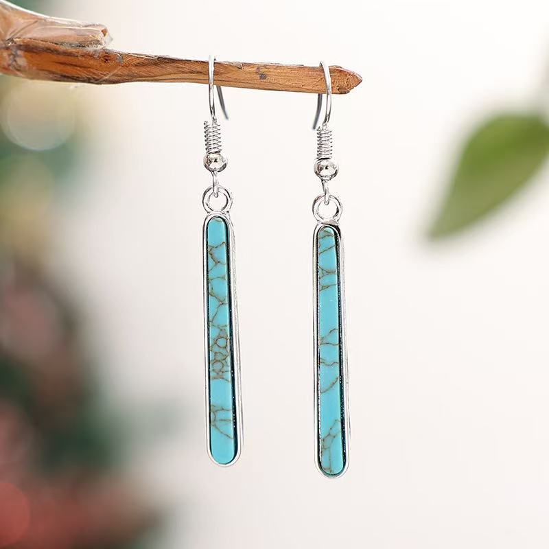 PENDIENTES ELEGANTE ANTIQUE PLATA PLAQUÉ TURQUESA GÉOMÉTRIE MOTIVO GOTA