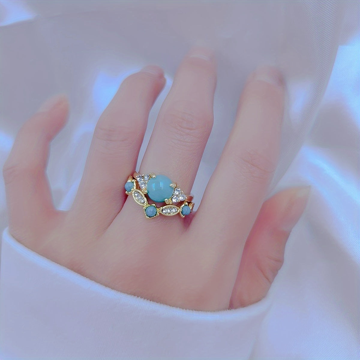 ANILLO ELEGANTE VINTAGE TURQUESA IMPOSANT PLAQUÉ ORO