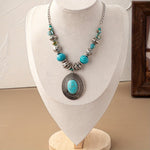 COLLAR BOHEMIO ÓVALO TURQUESA PERLÉ COLGANTE