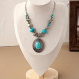 COLLAR BOHEMIO ÓVALO TURQUESA PERLÉ COLGANTE