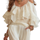 Romantic Ivory Ruffle Top & Relaxed Pants Set