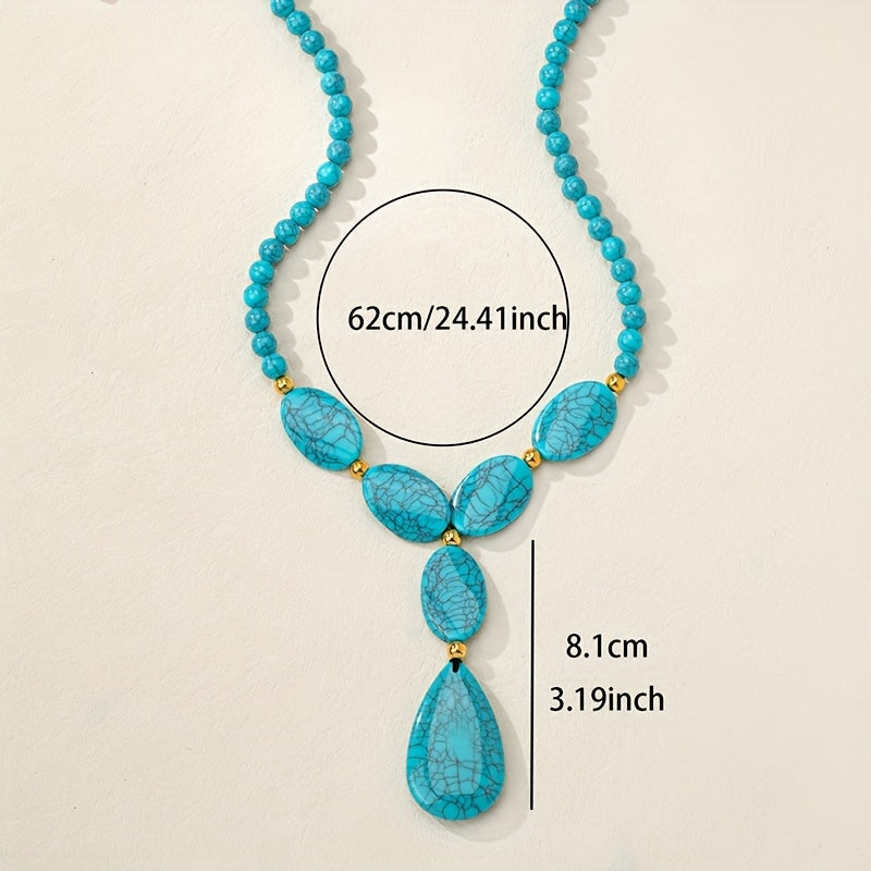 COLLAR BOHEMIO GÉOMÉTRIQUE LARME REDONDO TURQUESA PERLÉ