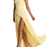 VESTIDO MAXI SIN TIRANTES CON ABERTURA Y CINTA