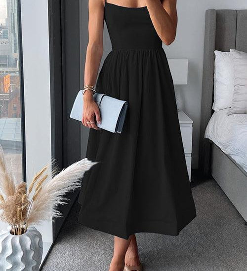 Spaghetti Strap Waisted A-line Midi Dress
