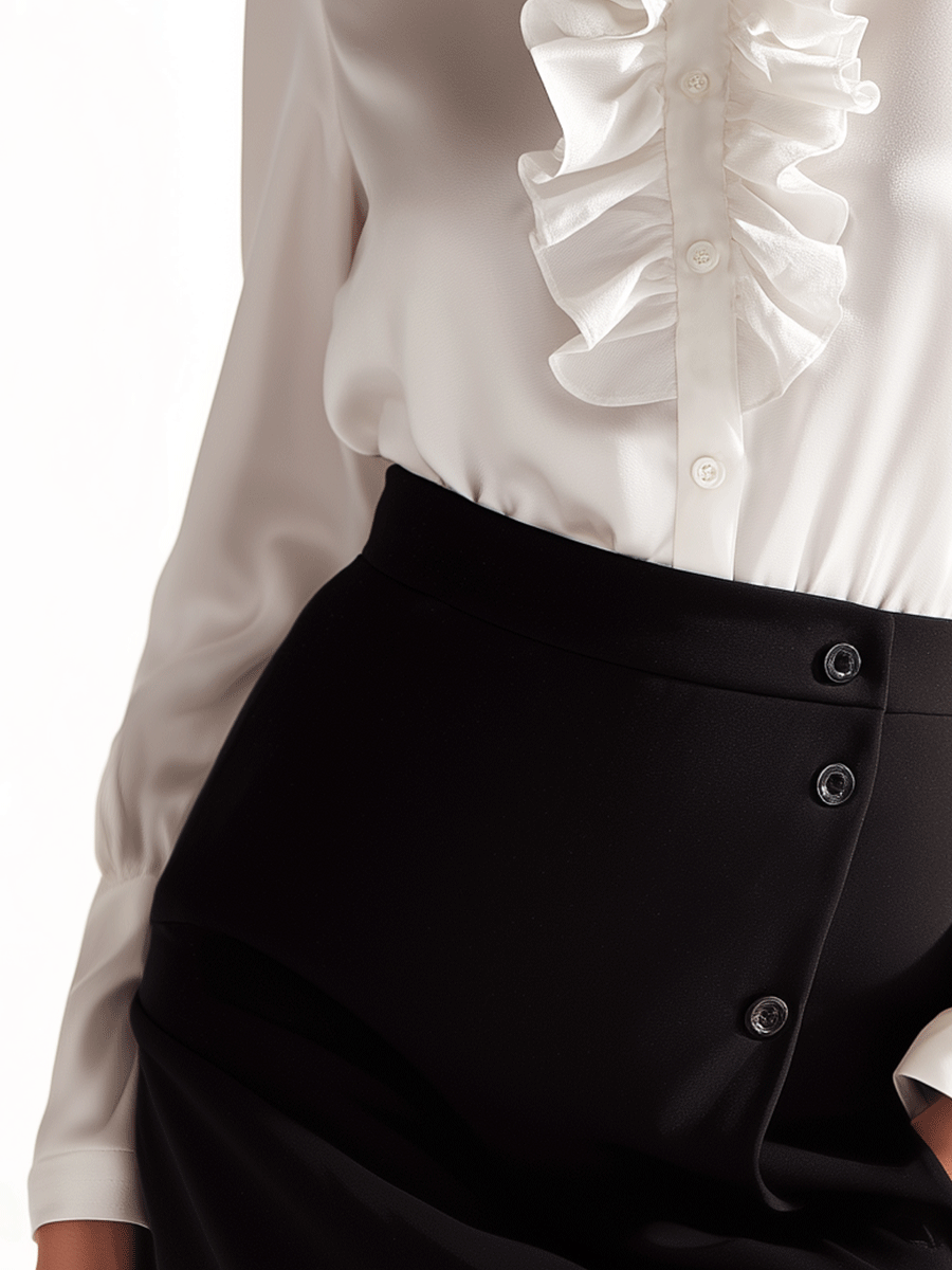 Classic White Ruffle Neck Button-Up Blouse