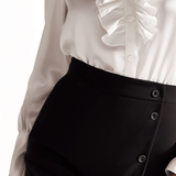 Classic White Ruffle Neck Button-Up Blouse