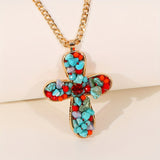 COLLAR BOHEMIO VIBRANT COLORÉ TURQUESA CRUZ COLGANTE