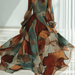 VESTIDO LARGO DE GASA PLISADA CON MARIPOSAS MULTICOLOR - VALERINA MARBELLA