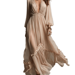 VESTIDO MAXI DE GASA CON ESCOTE EN V PROFUNDO - VALERINA MARBELLA