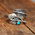 ANILLO BOHEMIO PLUMA TURQUESA STERLING PLATA