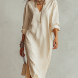 Off-white Shirt-style Long Dress With Side Slits.