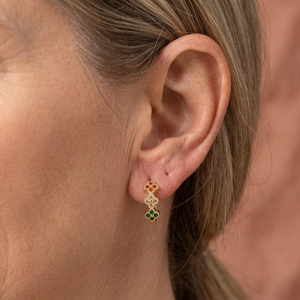 PENDIENTES TURQUESA CIRCONA CUBIQUE FLOR ARO