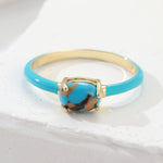 ANILLO VINTAGE ÉMAILLÉ GÉOMÉTRIQUE ÓVALO TURQUESA PLAQUÉ ORO
