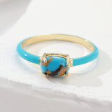 ANILLO VINTAGE ÉMAILLÉ GÉOMÉTRIQUE ÓVALO TURQUESA PLAQUÉ ORO