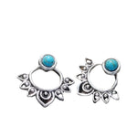 PENDIENTES TURQUESA MANDALA PLATA PLAQUÉ CLOU OREILLE