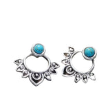 PENDIENTES TURQUESA MANDALA PLATA PLAQUÉ CLOU OREILLE