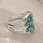ANILLO VINTAGE BOHEMIO STYLE TRIPLE TURQUESA PLATA