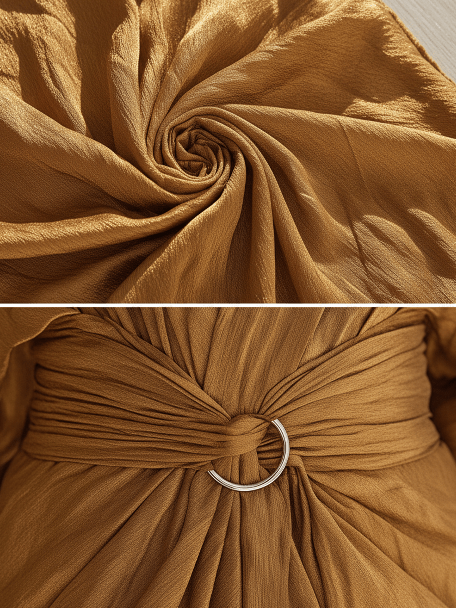 VESTIDO MINI DRAPEADO EN TONO MARRÓN DORADO - VALERINA MARBELLA