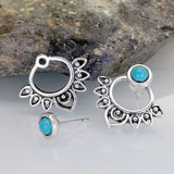PENDIENTES TURQUESA MANDALA PLATA PLAQUÉ CLOU OREILLE