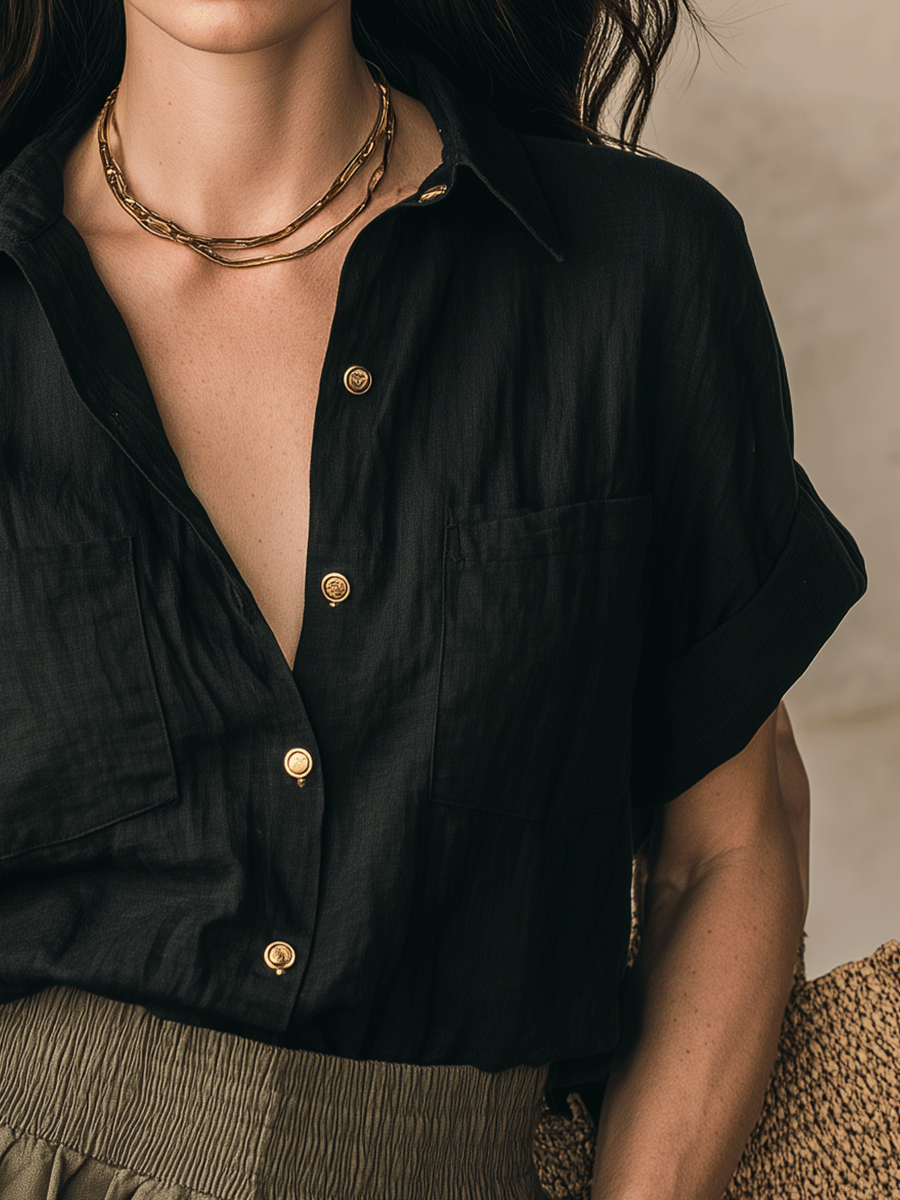 Effortless Boho Textured Button-Front Shirt