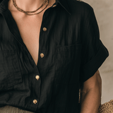 Effortless Boho Textured Button-Front Shirt