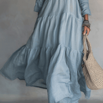 VESTIDO MAXI BOHO DE CAPAS EN AZUL SUAVE LAVADO - VALERINA MARBELLA