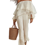 Relaxed Off-Shoulder Ruffle Top & Soft Pants Set