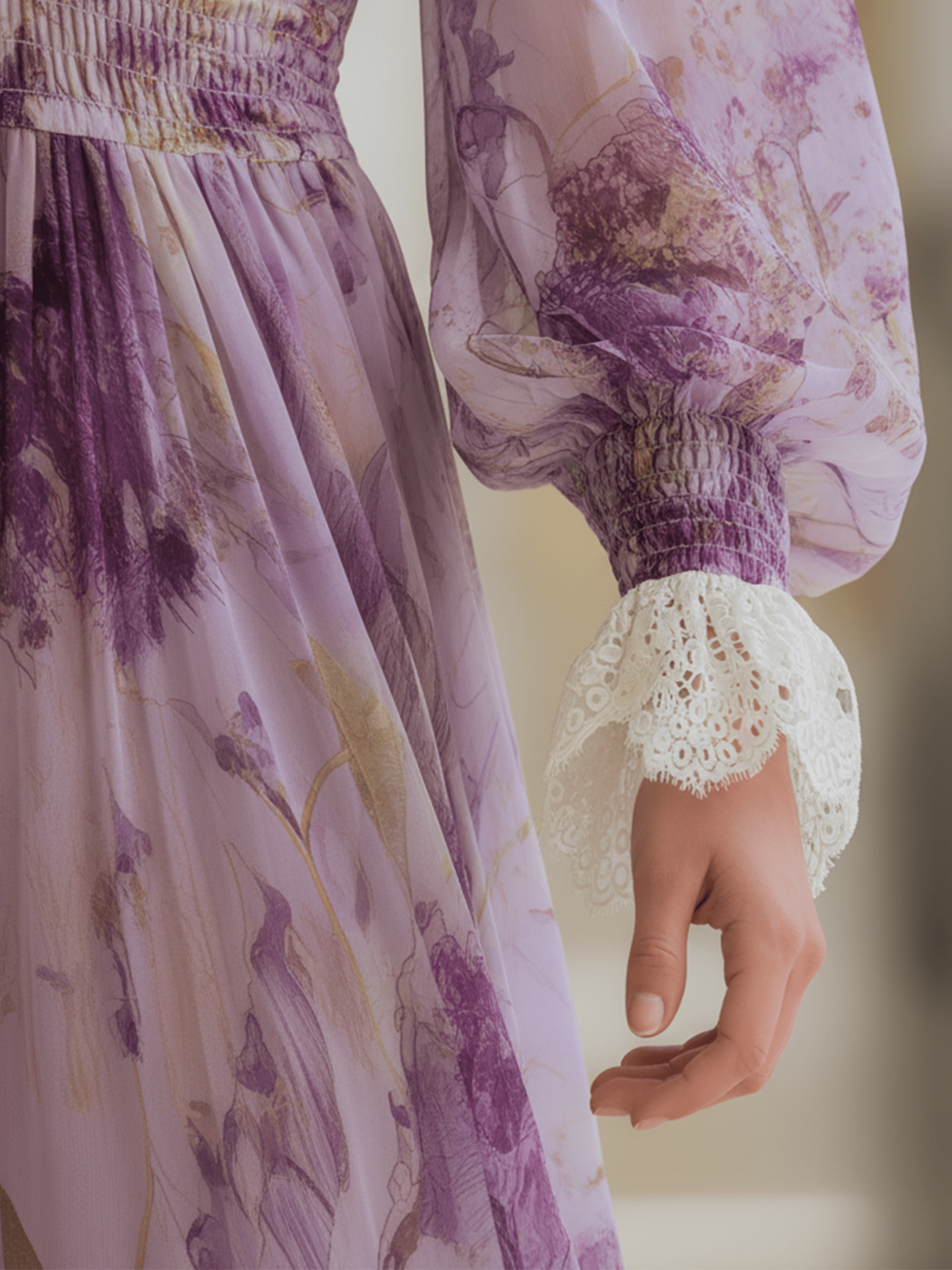 VESTIDO MAXI CON ESTAMPADO ACUARELA LAVANDA - VALERINA MARBELLA