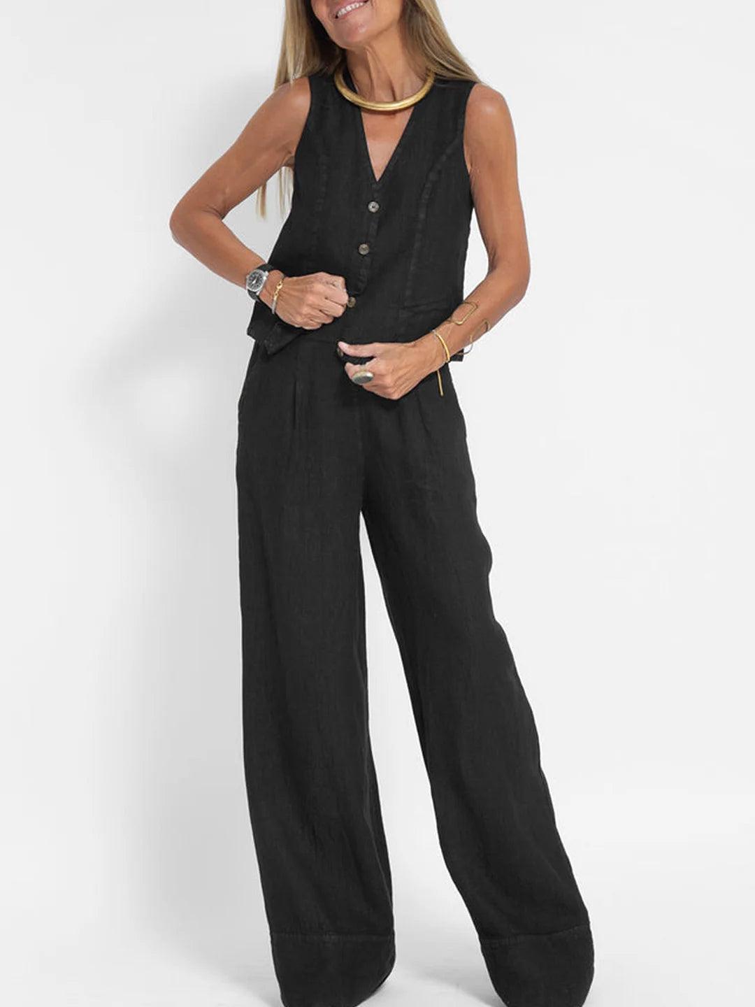 Conjunto casual de algodão com colete e calça