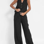 Conjunto casual de algodão com colete e calça