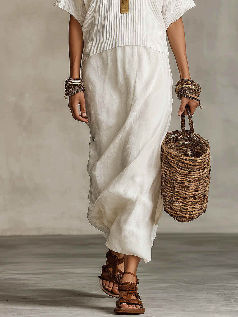 Effortless Bohemian Ivory Top & Soft Maxi Skirt