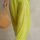 Vibrant Lime Green Halter Cold-Shoulder Sheer Trouser Co-ord Set