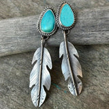 PENDIENTES RÉTRO TRIBAL TURQUESA PLUMA GOTA
