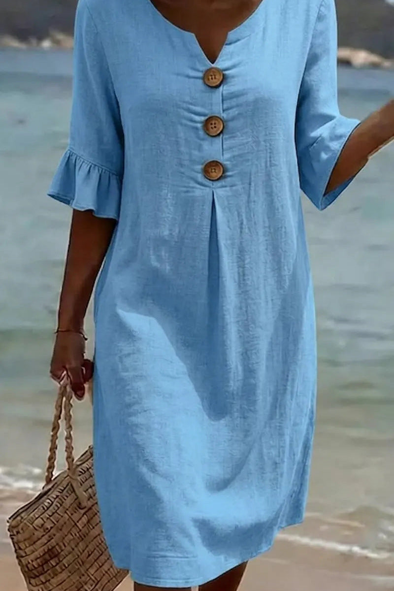 VESTIDO DE PLAYA CON BORDADO FLORAL – ESTILO CÓMODO